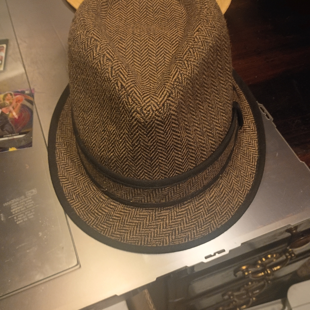 Classic Brown Herringbone Fedora Hat